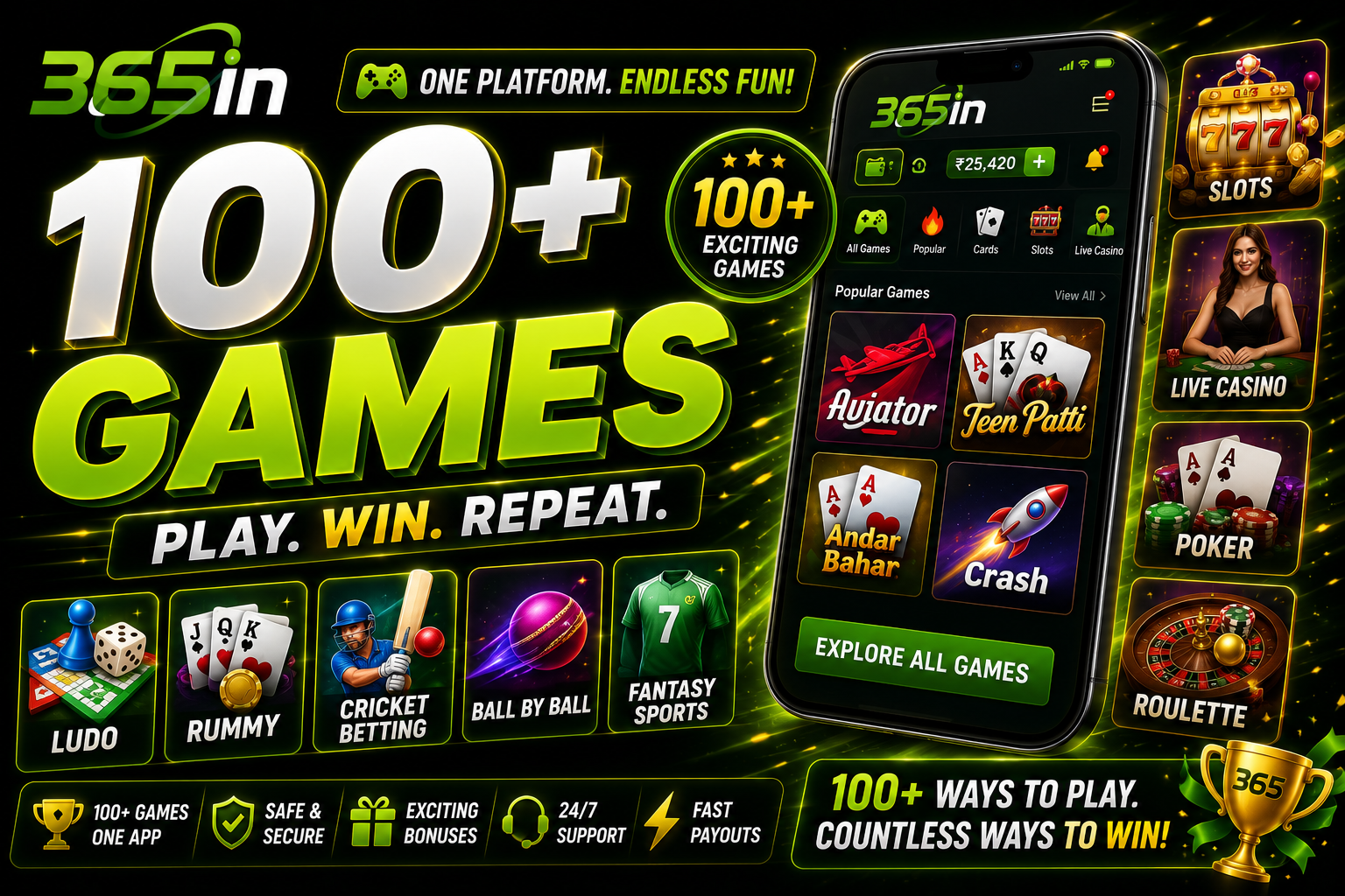 100+ 365in casino games