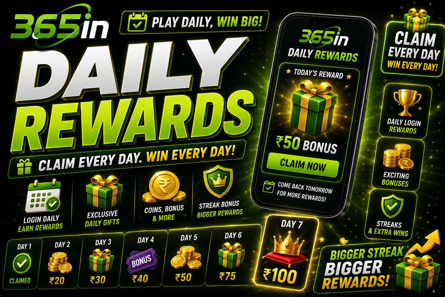 365in daily rewards and bonuses